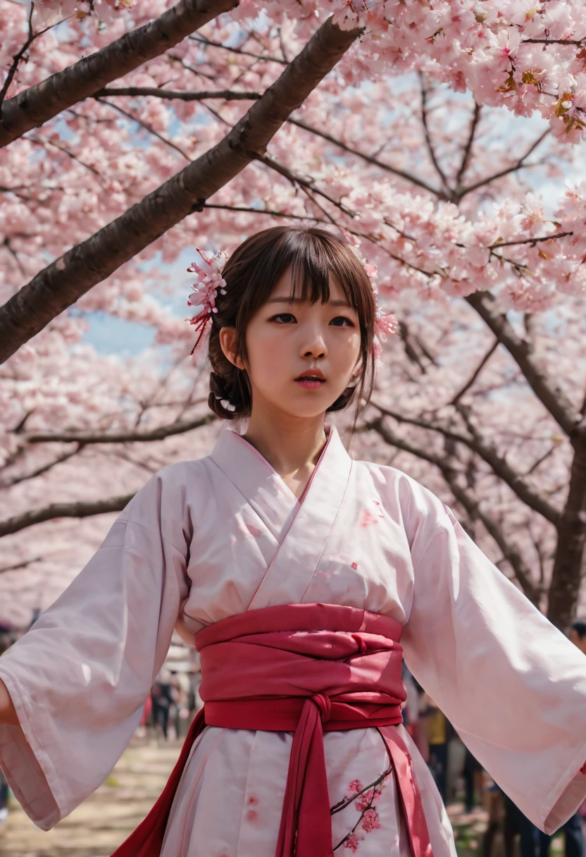 cinematic still, Sakura Maiden, girl, festival, noon, junoesque, masterful, 35mm photograph, emotional, harmonious, vignette, highly detailed, high budget, cinemascope, epic, gorgeous, best quality, masterpiece, Representative work, official art, Professional, Ultra intricate detailed, 8k