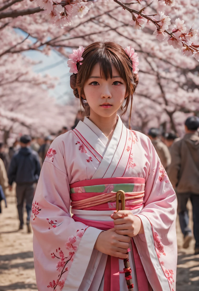 cinematic still, Sakura Maiden, girl, festival, noon, junoesque, masterful, 35mm photograph, emotional, harmonious, vignette, highly detailed, high budget, cinemascope, epic, gorgeous, best quality, masterpiece, Representative work, official art, Professional, Ultra intricate detailed, 8k