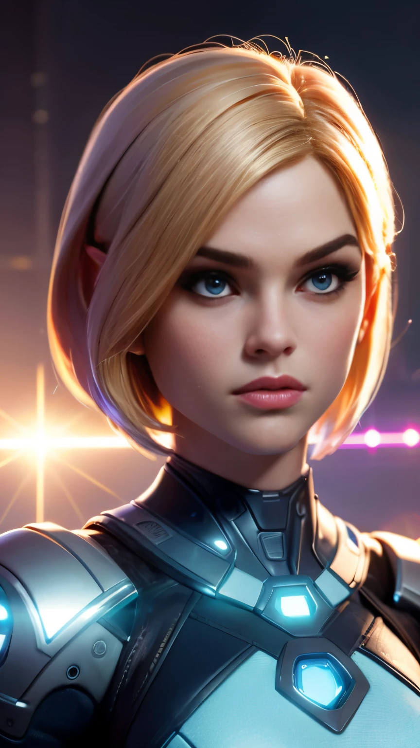 photo of Alice Eve, RAW, beautiful woman, ((portrait)), ((detailed face:1.2)), ((detailed facial feature, detailed skin, clear skin), ((detailed beautiful female eyes)), (Beautiful cute face), (beautiful female hands), ((perfect female figure)), (perfect proportioned body), (short bob cut hair), (wearing power armor with LED Lights), (high detailed alien planet background), (lens flares:1.5), (realistic photo, best quality, detailed), (8k wallpaper), (cinematic lighting, dramatic lighting) (sharp focus, intricate)