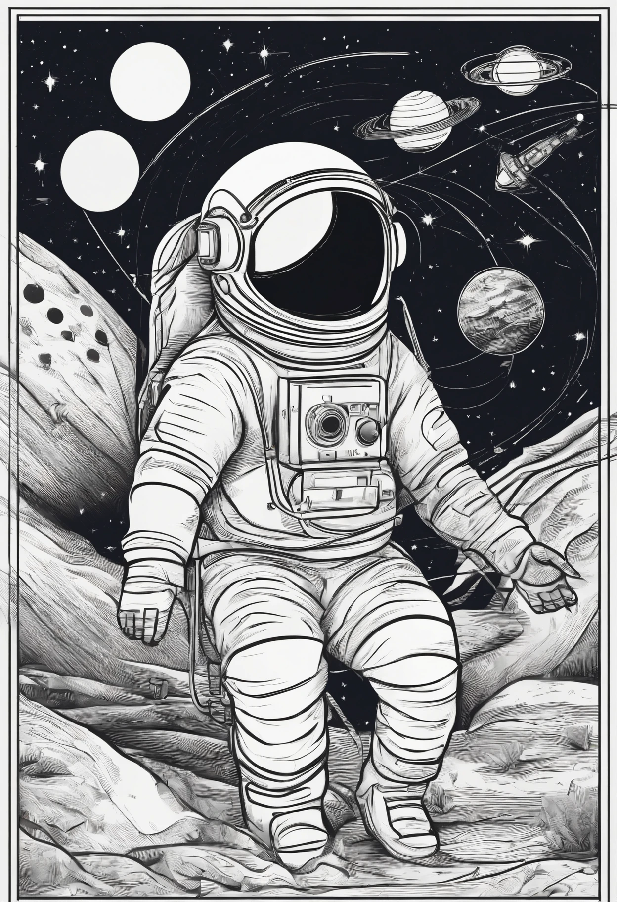 Astranaut doing activities, space, solar system, stars