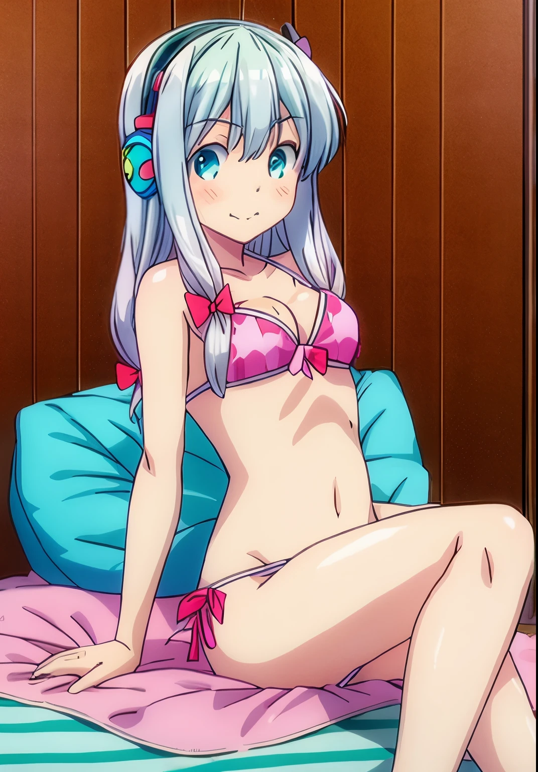 Sagiri izumi,wearing bikini, sitting bed,silver hair