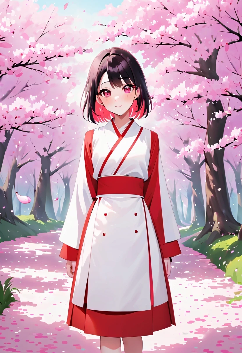 bright colors、strong contrast,simple, direct and cruel,personalization and expression,There is one wearing a red and white skirt,手里拿着一束Cherry blossoms, Cherry blossoms丛中的女孩, Cherry blossoms, 拿着 Cherry blossoms, 选一朵 Cherry blossoms, 站在 Cherry blossoms田里的女孩, 站在 Cherry blossoms田里的女孩, Cherry blossoms献给继承人'cheek, Cherry blossoms田里的女孩, Cherry blossoms田里的女孩肖像, girl walking in the forest, 戴着Cherry blossoms的女孩