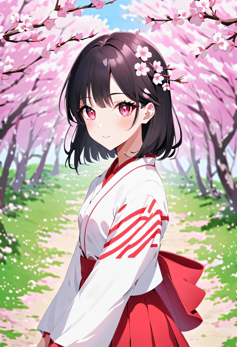 bright colors、strong contrast,simple, direct and cruel,personalization and expression,There is one wearing a red and white skirt,手里拿着一束Cherry blossoms, Cherry blossoms丛中的女孩, Cherry blossoms, 拿着 Cherry blossoms, 选一朵 Cherry blossoms, 站在 Cherry blossoms田里的女孩, 站在 Cherry blossoms田里的女孩, Cherry blossoms献给继承人'cheek, Cherry blossoms田里的女孩, Cherry blossoms田里的女孩肖像, girl walking in the forest, 戴着Cherry blossoms的女孩