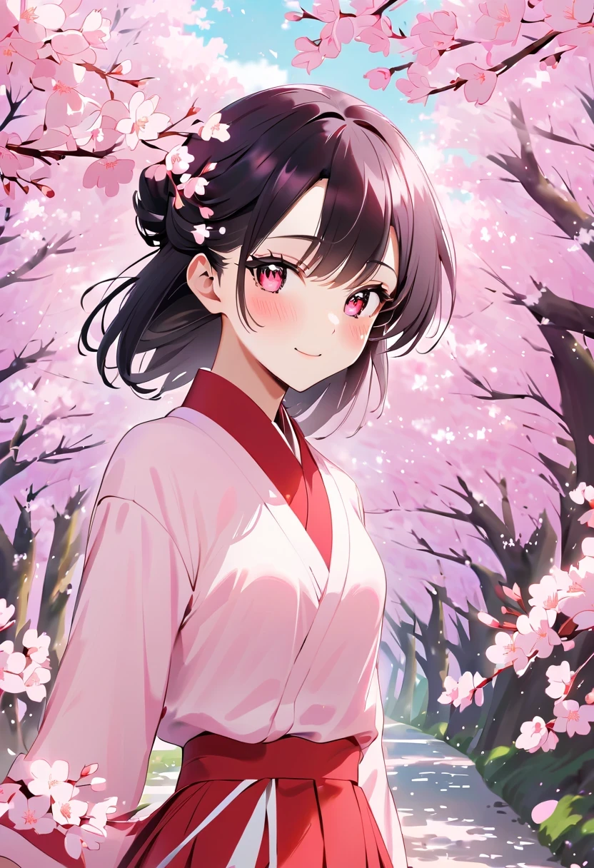 bright colors、strong contrast,simple, direct and cruel,personalization and expression,There is one wearing a red and white skirt,手里拿着一束Cherry blossoms, Cherry blossoms丛中的女孩, Cherry blossoms, 拿着 Cherry blossoms, 选一朵 Cherry blossoms, 站在 Cherry blossoms田里的女孩, 站在 Cherry blossoms田里的女孩, Cherry blossoms献给继承人'cheek, Cherry blossoms田里的女孩, Cherry blossoms田里的女孩肖像, girl walking in the forest, 戴着Cherry blossoms的女孩