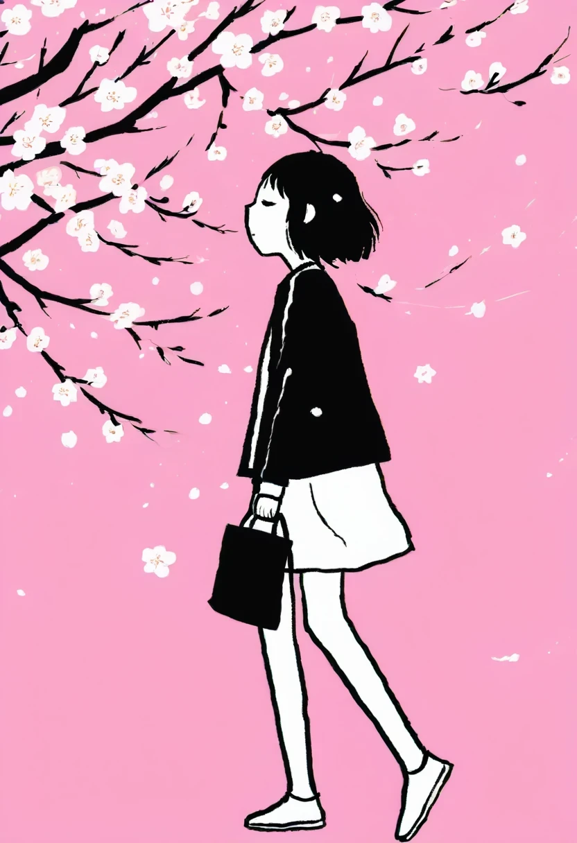 Graffiti漫画，Graffiti, wall, full image, High resolution and high contrast,simple,girl,Cherry blossoms,