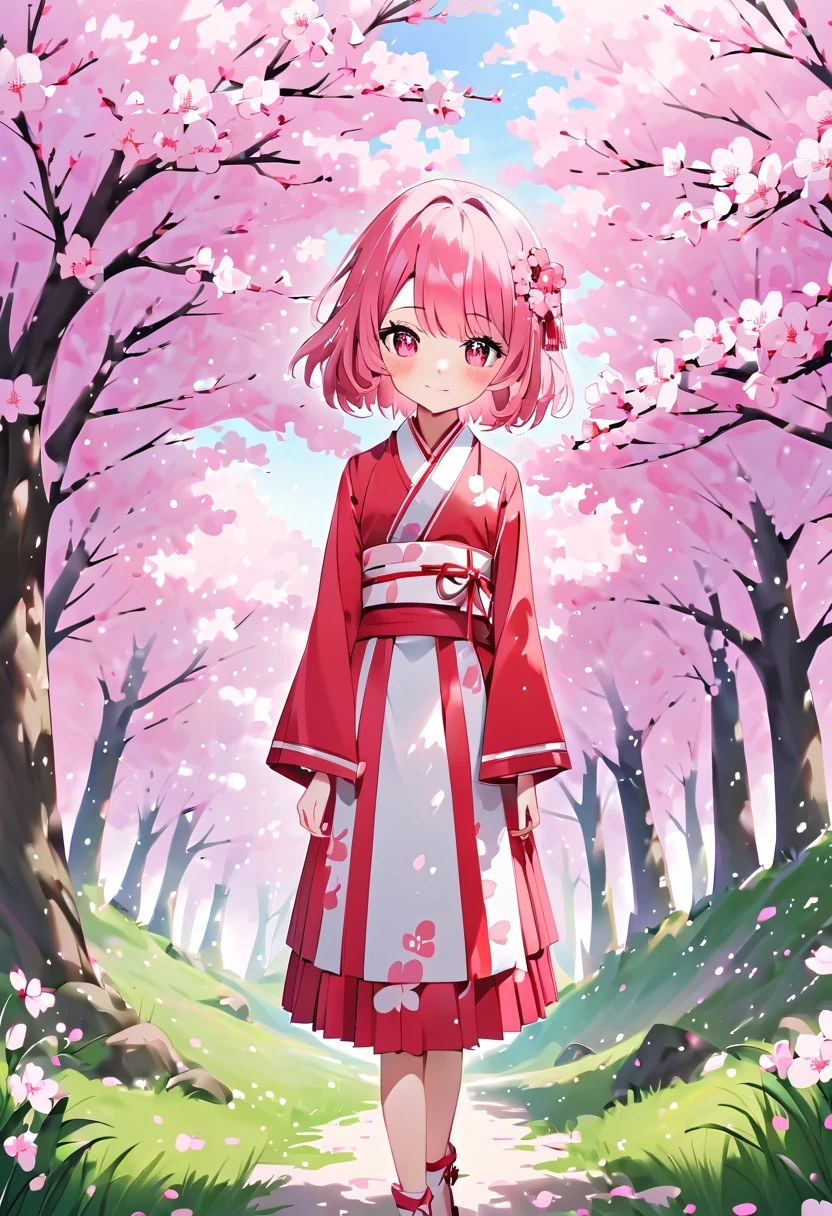 Messy but organized,bright colors、strong contrast,simple, direct and cruel,personalization and expression,There is one wearing a red and white skirt,手里拿着一束Cherry blossoms, Cherry blossoms丛中的女孩, Cherry blossoms, 拿着 Cherry blossoms, 选一朵 Cherry blossoms, 站在 Cherry blossoms田里的女孩, 站在 Cherry blossoms田里的女孩, Cherry blossoms献给继承人'cheek, Cherry blossoms田里的女孩, Cherry blossoms田里的女孩肖像, girl walking in the forest, 戴着Cherry blossoms的女孩