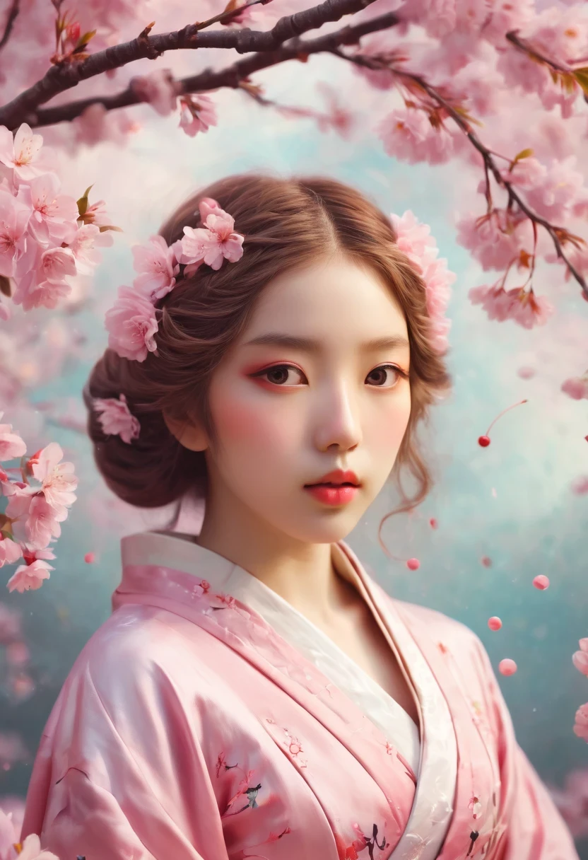 soft space，Surrealist fantasy，girl，Cherry blossoms