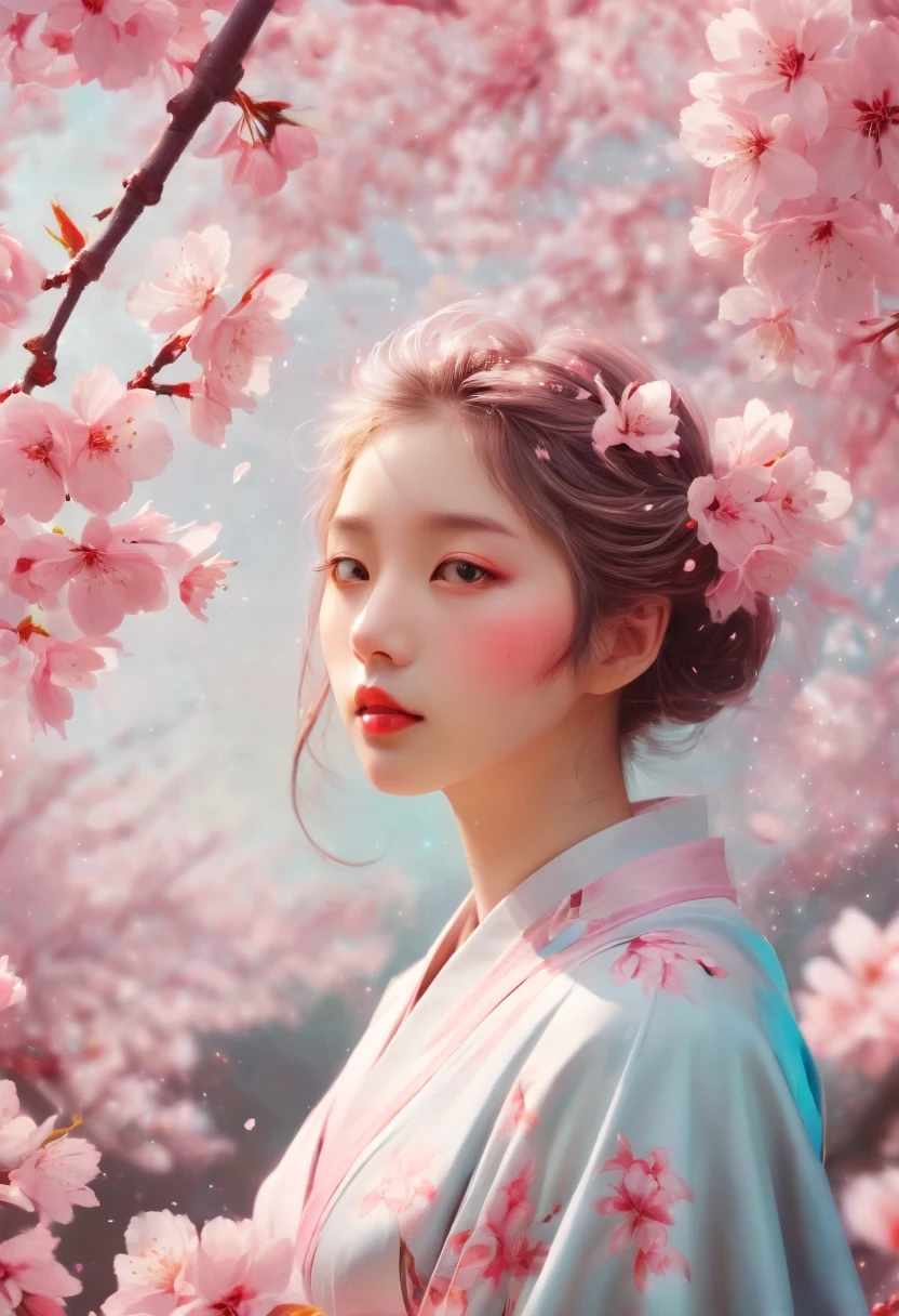 soft space，Surrealist fantasy，girl，Cherry blossoms