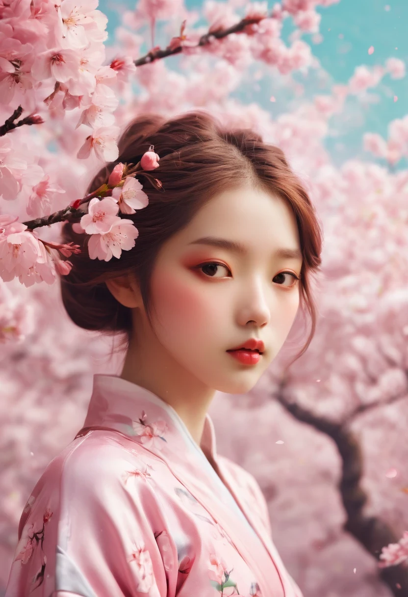 soft space，Surrealist fantasy，girl，Cherry blossoms