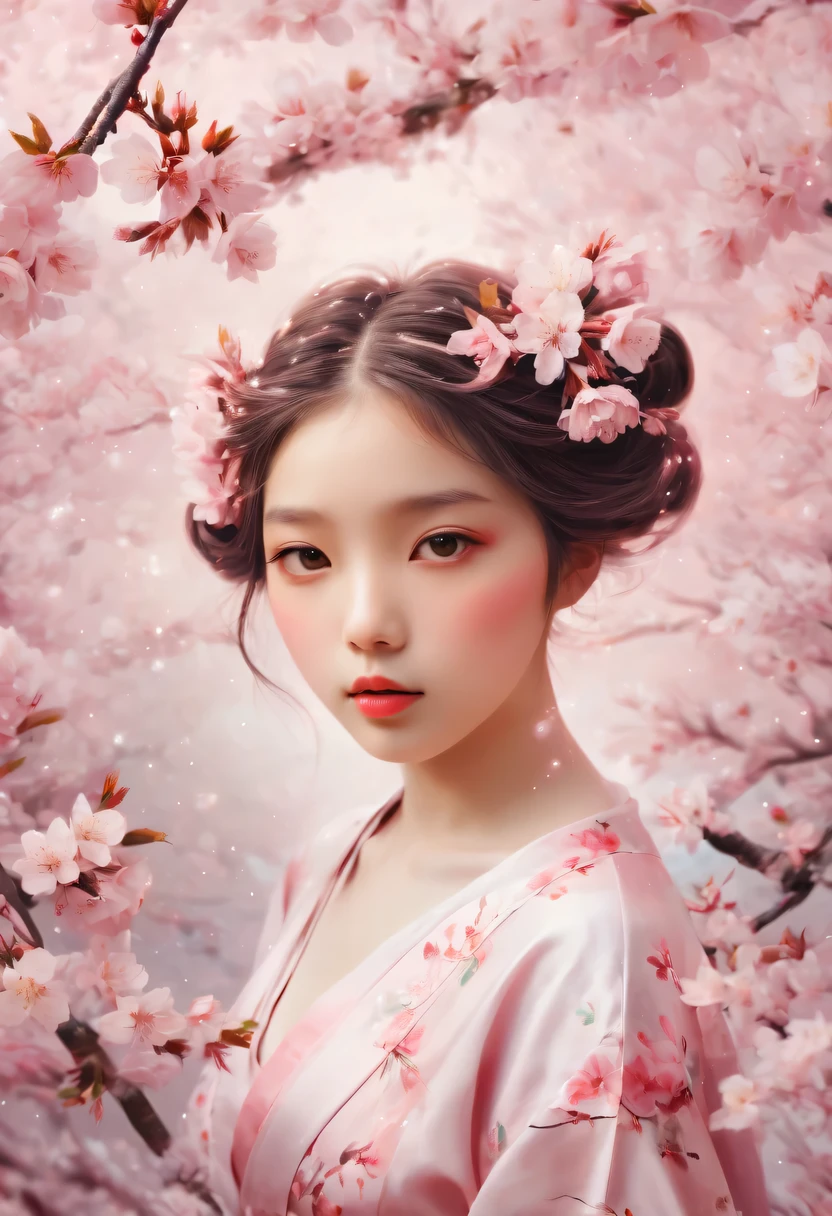 soft space，Surrealist fantasy，girl，Cherry blossoms