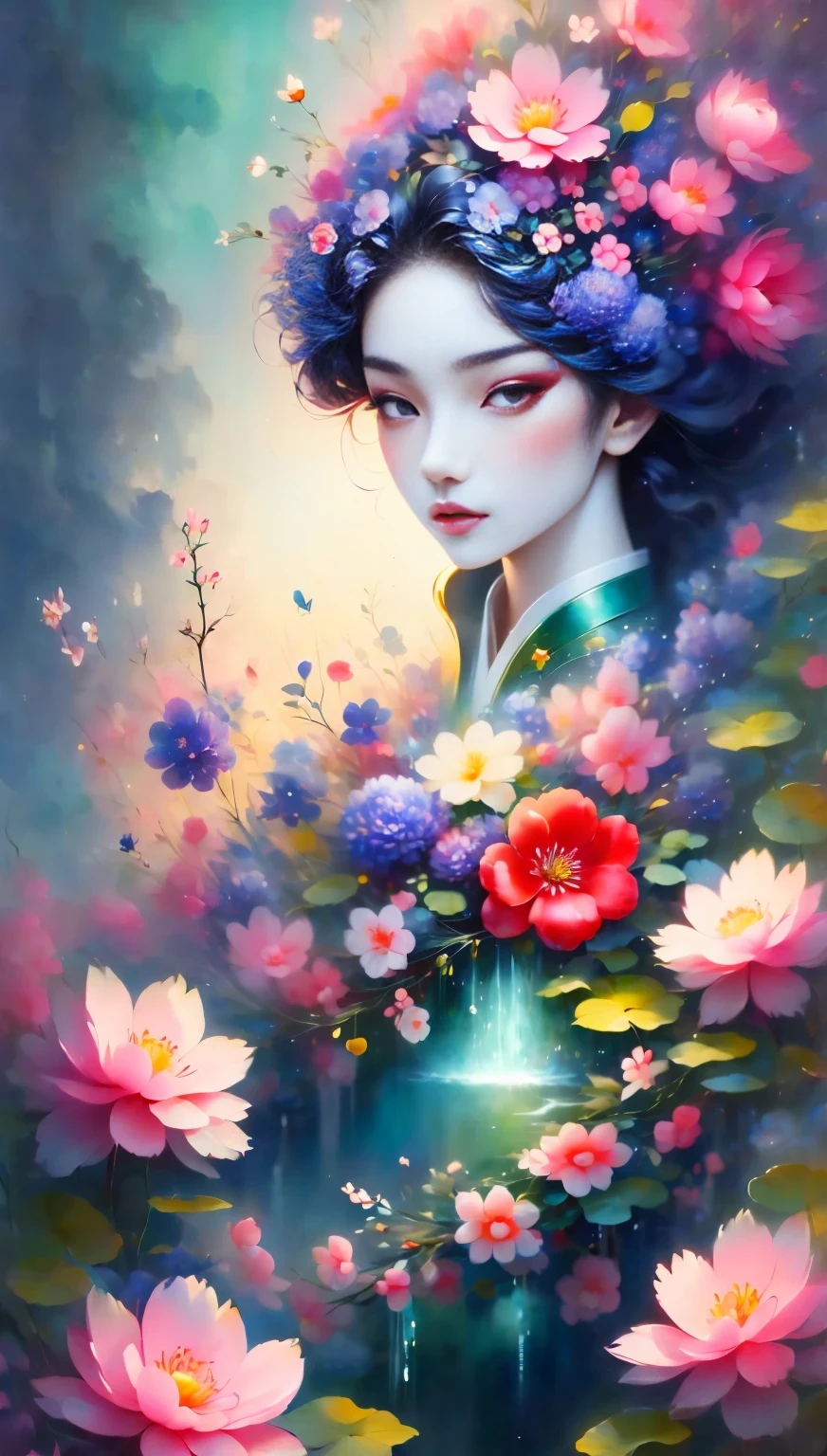 (((Baiyun，Sakura background))), (((high saturation))), ((surrounded by brilliant colors)))) super detailed, Beautiful and beautiful, masterpiece, best quality, (tangled, mandala, tangled, twist), (Fractal art: 1.3), 1 girl, Very detailed, dynamic angle, cowboy shooting, Chaos in its most beautiful form, elegant, brutalist design, bright colors, romanticism, Michael Mraz, Adrian Gurney, Petra Courtright, Atmospheric, ecstatic notes, Mobile phone notes are visible