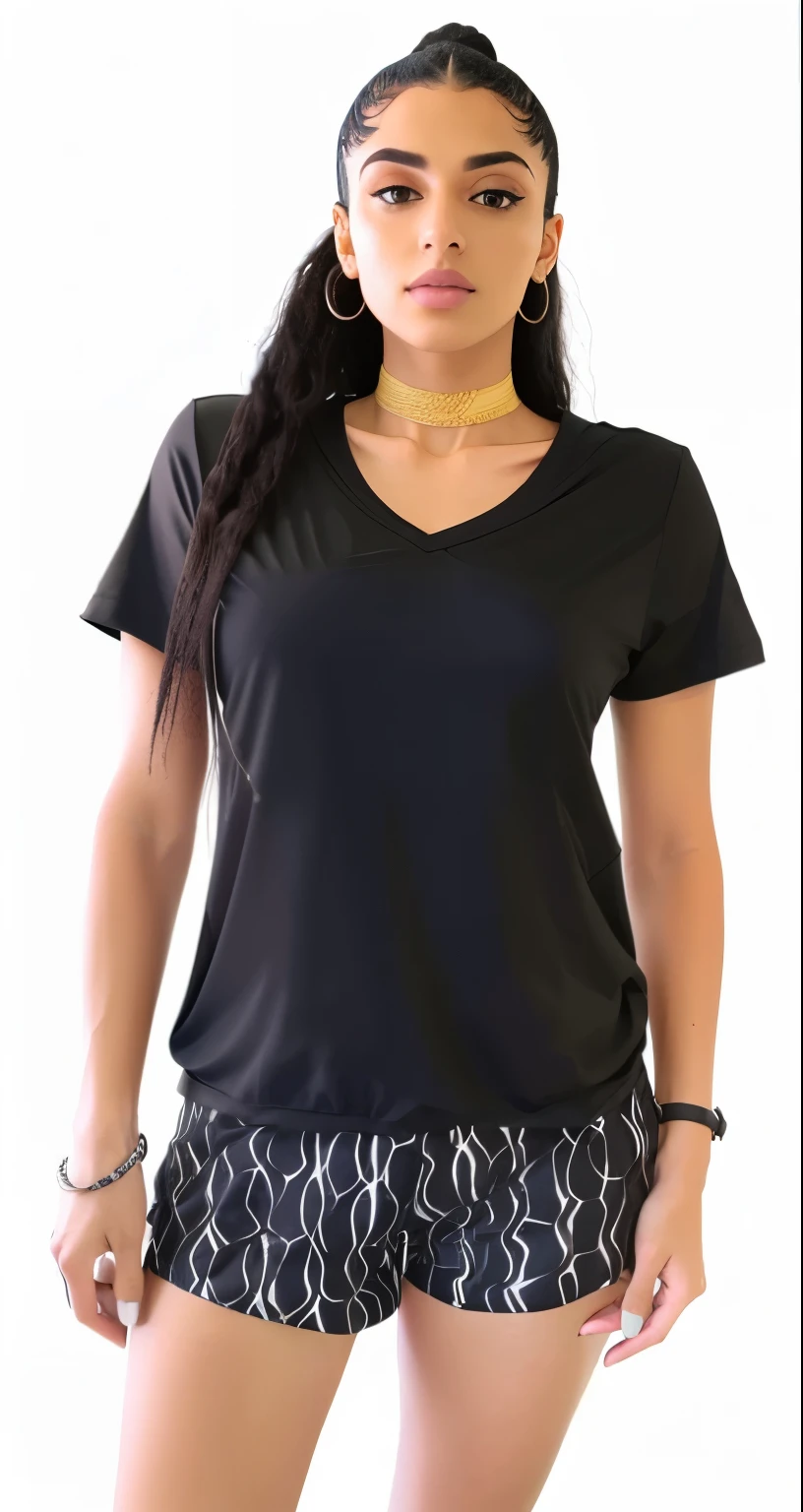 a woman wearing a preto top and shorts with a preto and white pattern, manga curta, wearing a preto t-shirt, preto, preto t shirt, wearing preto tshirt, wearing a preto tshirt, wearing a preto shirt, onyx, preto shirt, camiseta, preto t-shirt, preto t - shirt, preto top, maxar, mulheres, preto halo