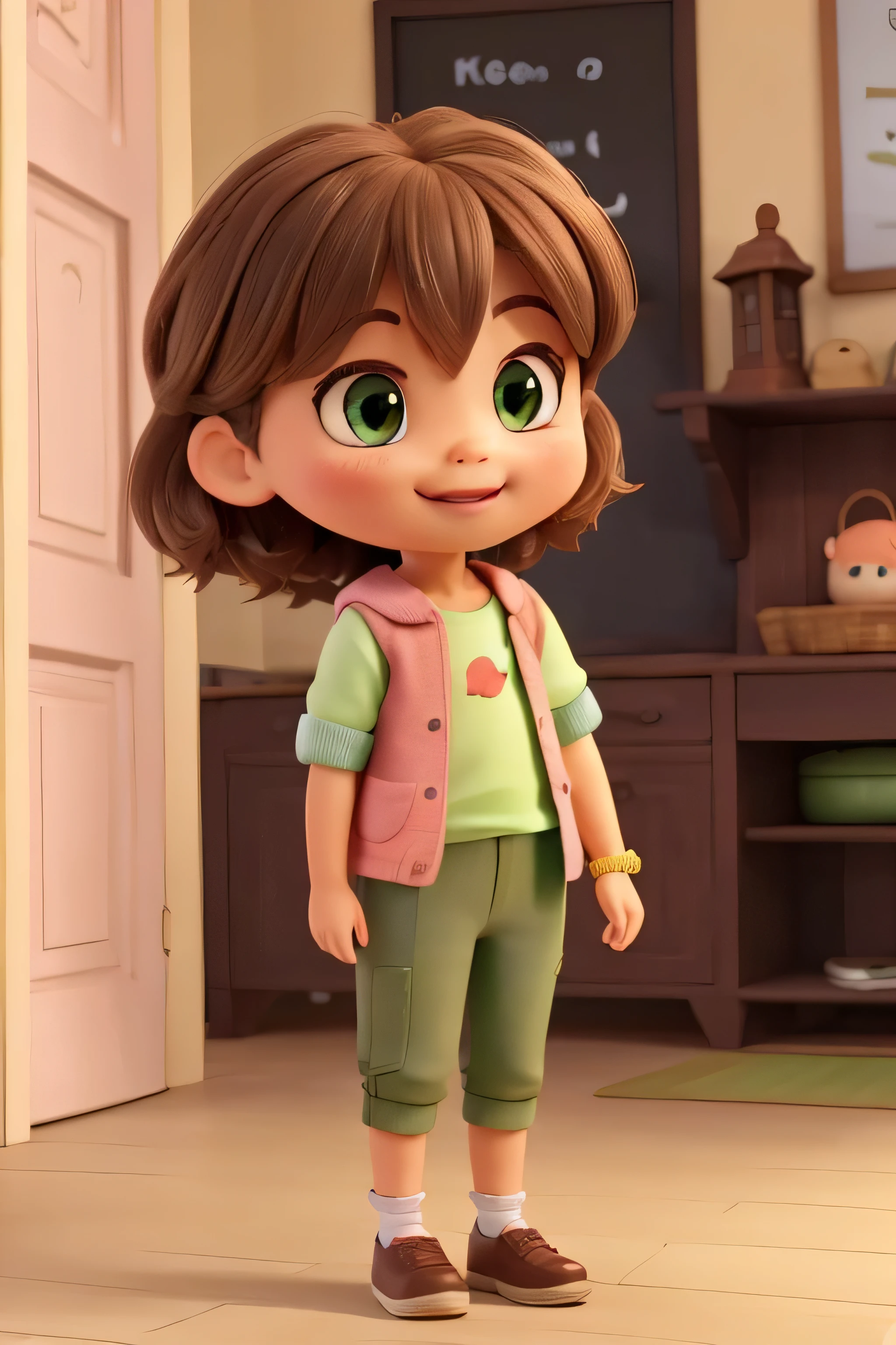 Can you show this character eating green peas excitedly