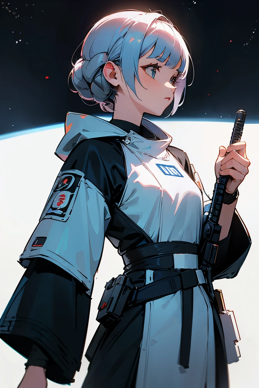 (masterpiece, best quality), 1girl,   <lora:princess_leia_organa_solo:1> princess_leia_organa_solo, short hair, hair bun, white dress, white clothing