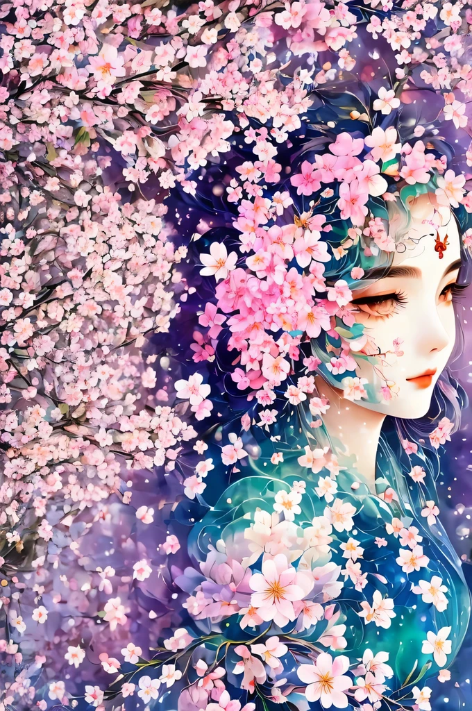 mask in cherry blossoms，Portrait surrounded by cherry blossoms