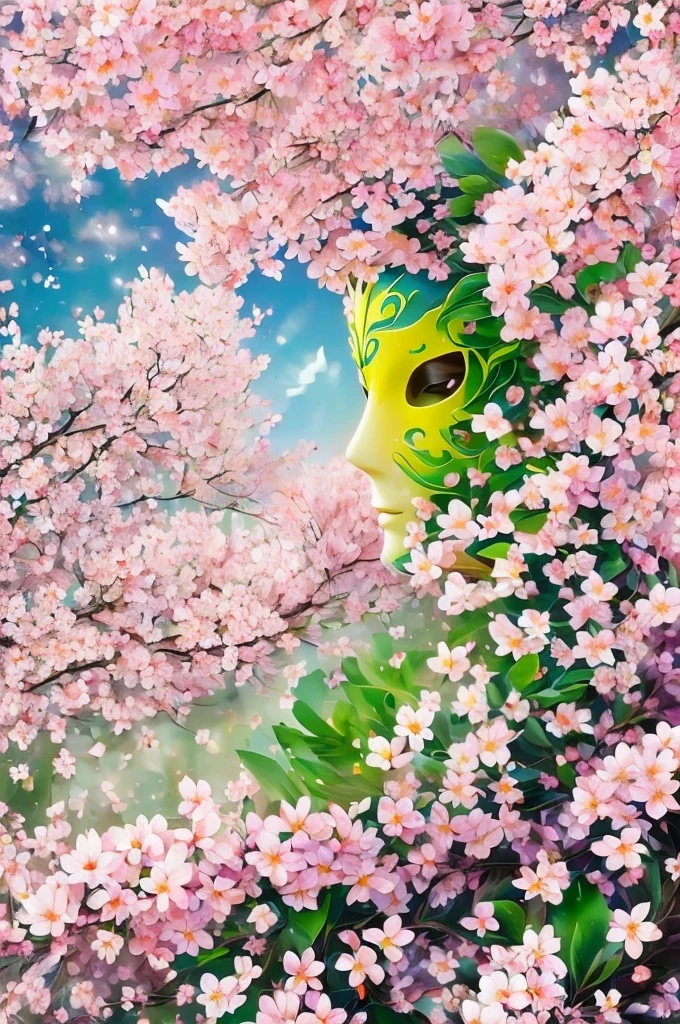 mask in cherry blossoms，Portrait surrounded by cherry blossoms