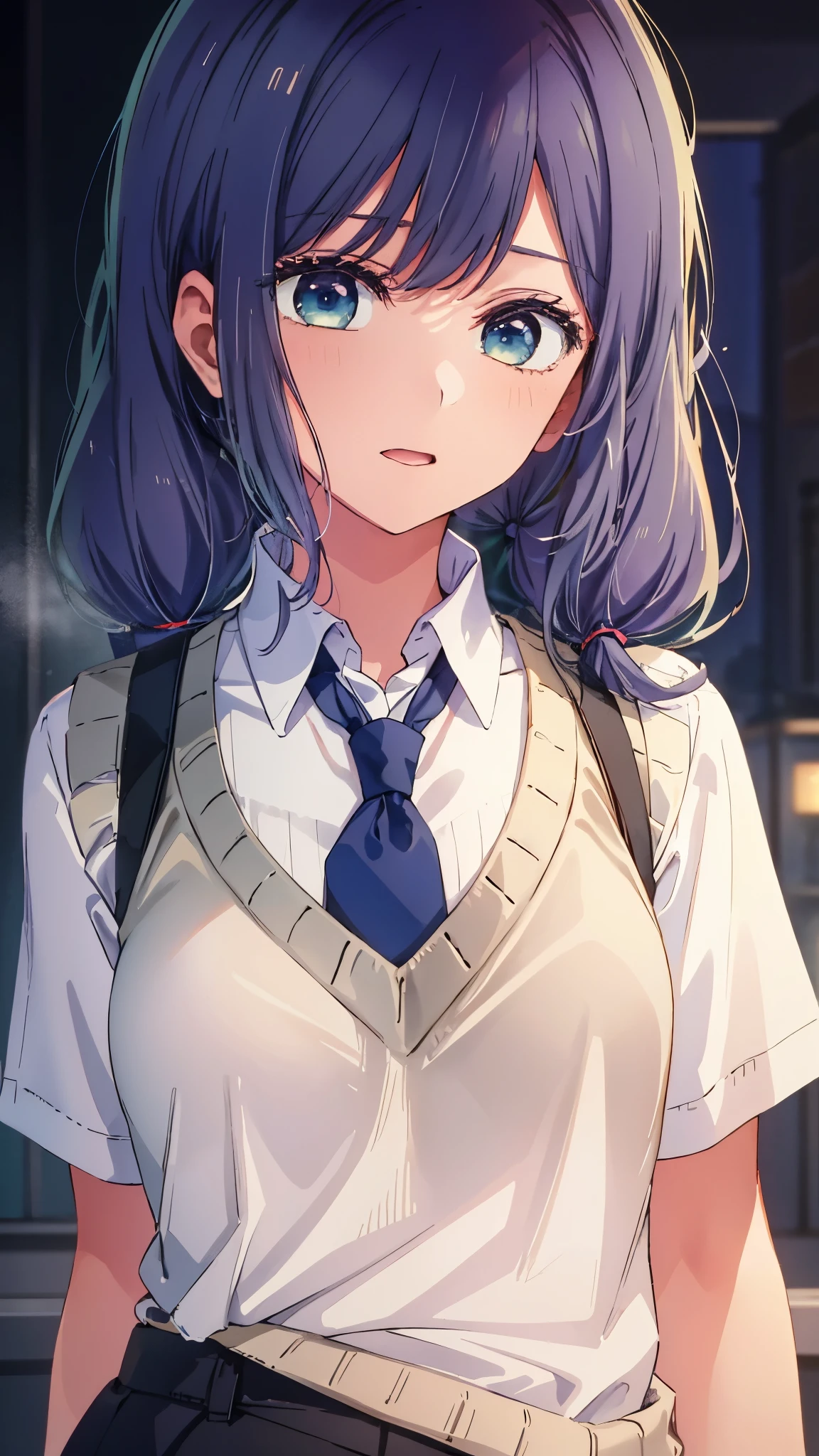 Anime girl with blue eyes and a white shirt and tie - SeaArt AI