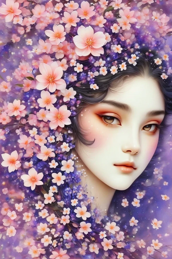 mask in cherry blossoms，Portrait surrounded by cherry blossoms