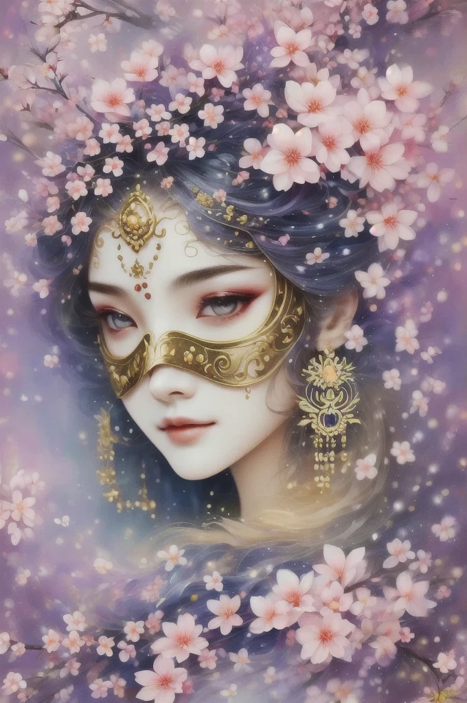 mask in cherry blossoms,Portrait surrounded by cherry blossoms