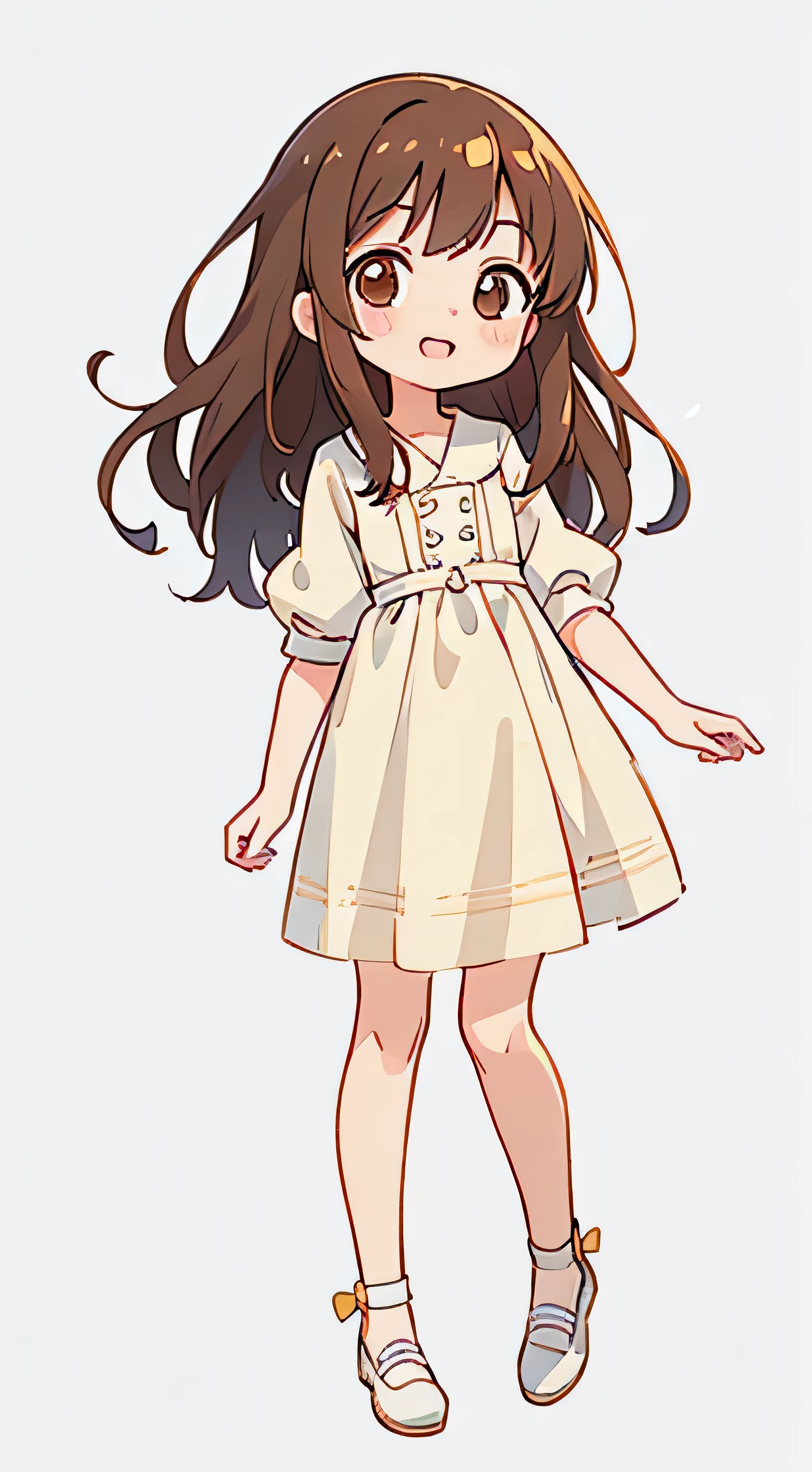 A cute girl , long brown bang hair , and a smile , charming sketches ,Smooth and shiny background - AR 1:1 - Rainbow 5 - Expressive in style - S 50(Best Quality, masutepiece, Raw photo,Ultra-detailed:1.2) ,No background,full body Esbian