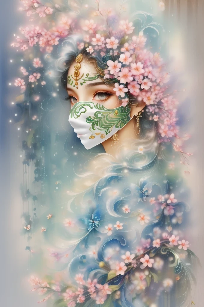 mask in cherry blossoms，Portrait surrounded by cherry blossoms