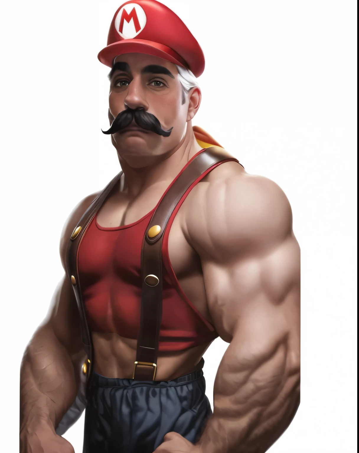 there is a man with a beard and a hat on, communist draven, very buff, super buff and cool, buff man, technoviking male with no shirt, male art, bushy moustache, monet and da vinchi art style, muscular character, aged shaggy ex military soldier, from overwatch, buff painting, he got a big french musctache, lumberjack