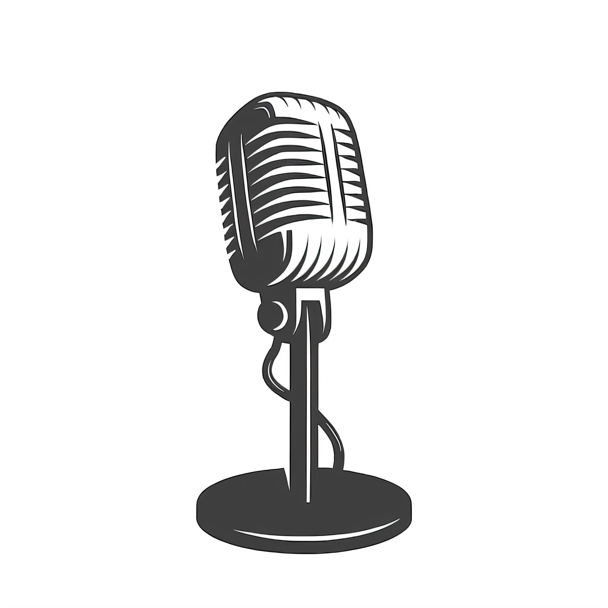 a black and white image of a microphone on a stand, microphone silluette, microphone, standing microphones, sitting in front of a microphone, studio microphone, simple illustration, rapping into microphone, studio quality, hd illustration, isolated on white background, best on adobe stock, high quality photo, high quality upload, singing into microphone, high quality artwork, studio art