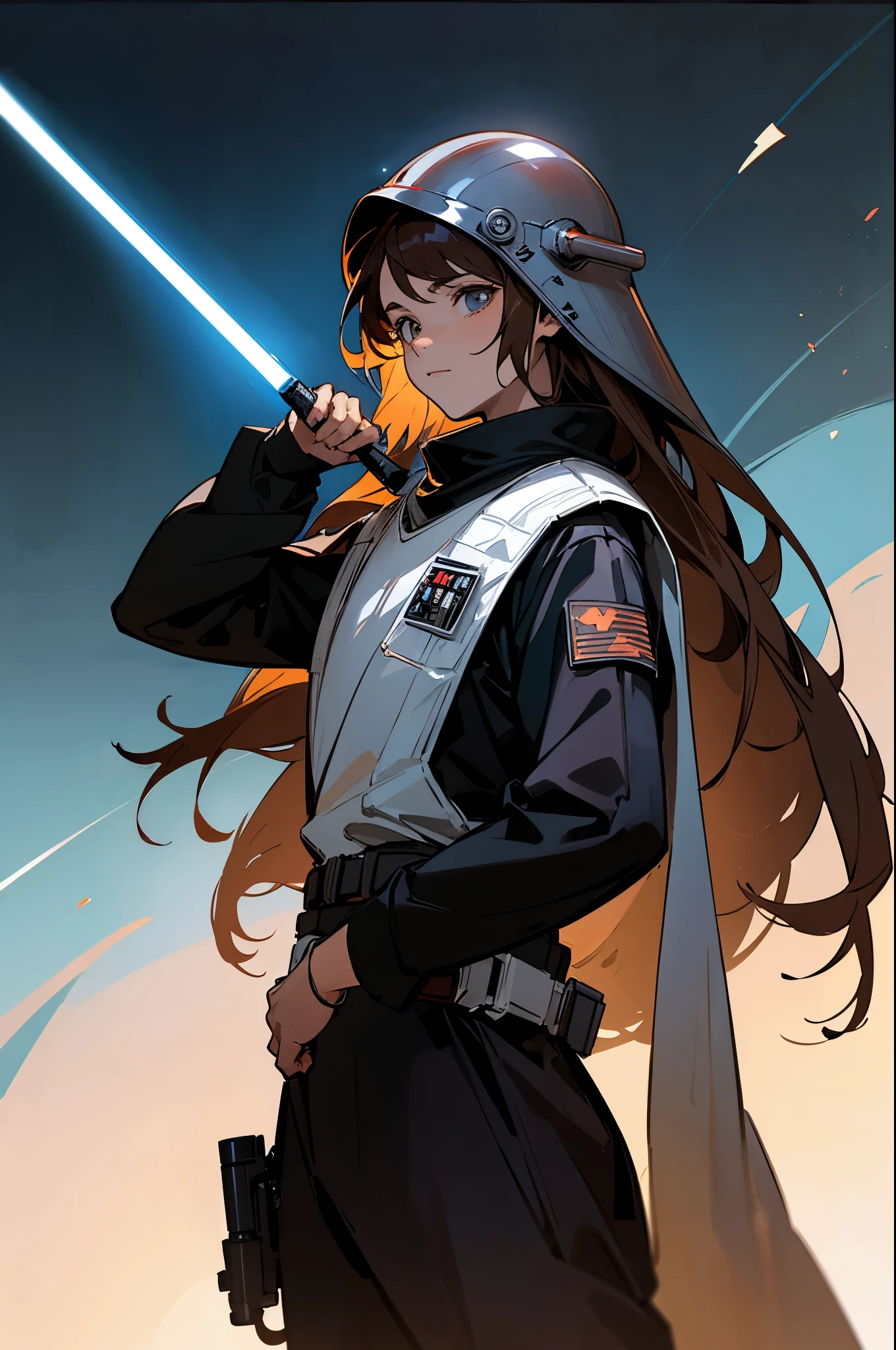 star wars, alien, star wars outfit, young male, helmet, brown hair, long hair, black outfit