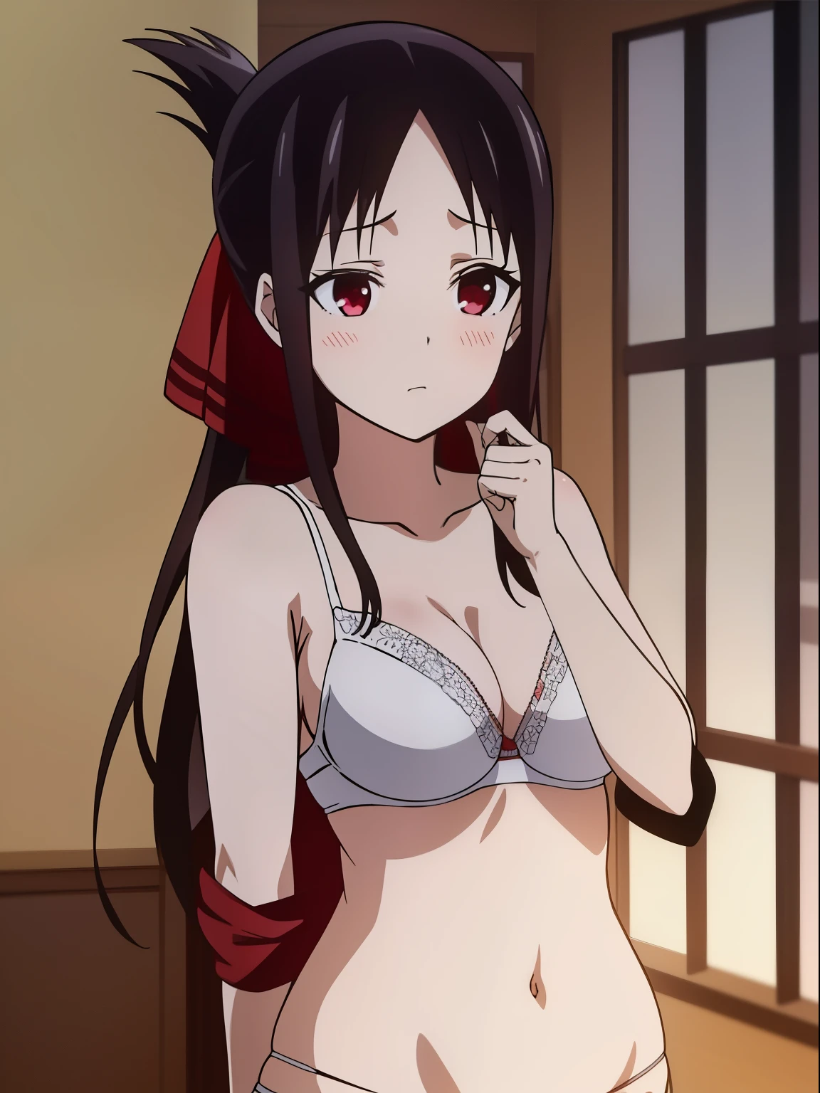 Kaguya shinomiya, vestindo roupa intima, in panties and bra, peitos grandes, bunda grande, corpo inteiro, todo corpo, mamilos, buceta