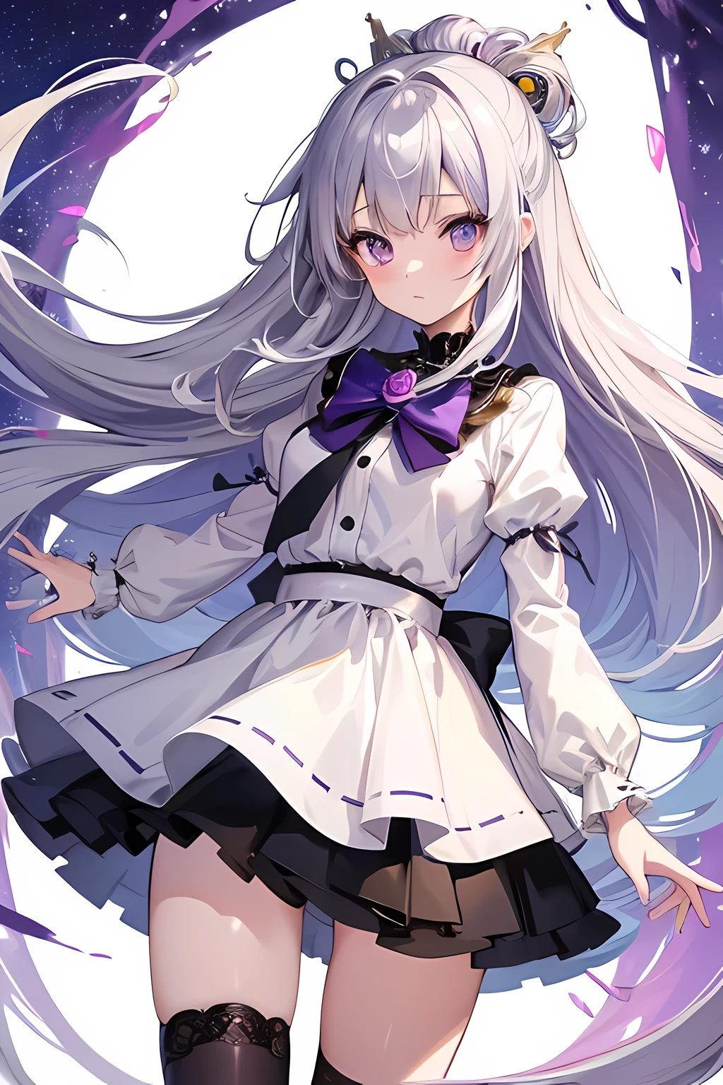 Best Quality,masutepiece:1.2),(Anime style,Comic Core:1.1),1girl in,cute-style,Adorable,extremely detailed eye,extra STAR PURPLE detailed face,LONG SILVER hair,About Hipder,8K,resolution, look princess ,Anime manga princess girl,