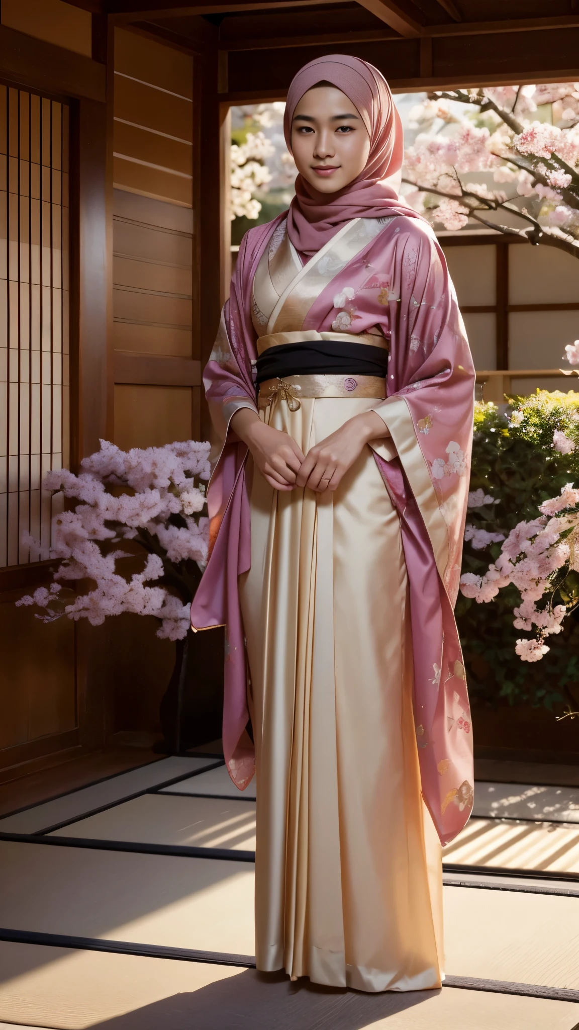 Realistic photography, best quality, japanese boy face, detail face features, perfect hijab