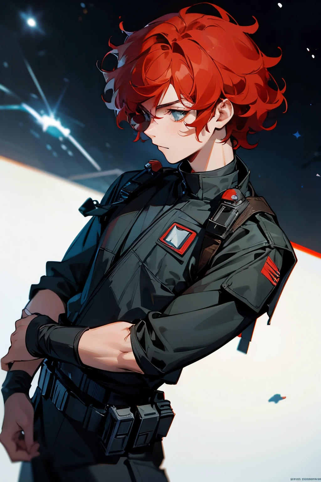 star wars, alien, star wars outfit, young male, red hair,medium curly hair,
