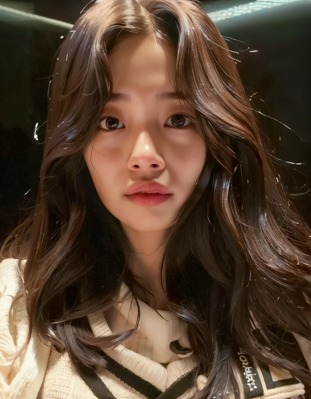 a close-up of a woman with long hair wearing a sweater, jennie blackpink, estacionar a partir de-min, Sun Yunjoo, Lee Ji-eun, Lee Ji-Eun, Heonhwa Choe, Jinyoung Shin, Jaeyeon Nam, Shin Min Jeong, taejune kim, Hwang se-é, jossi do blackpink, Gongbi, adorable and pale korean face look like suzy bae