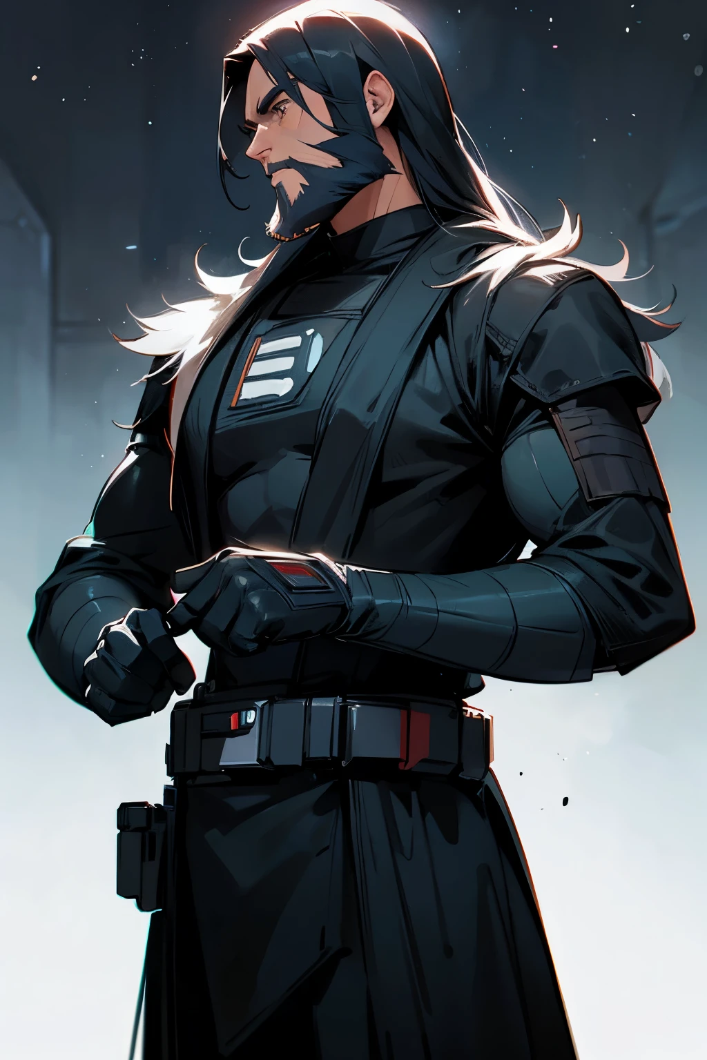 star wars, alien, star wars outfit, muscular man, long beard, black outfit