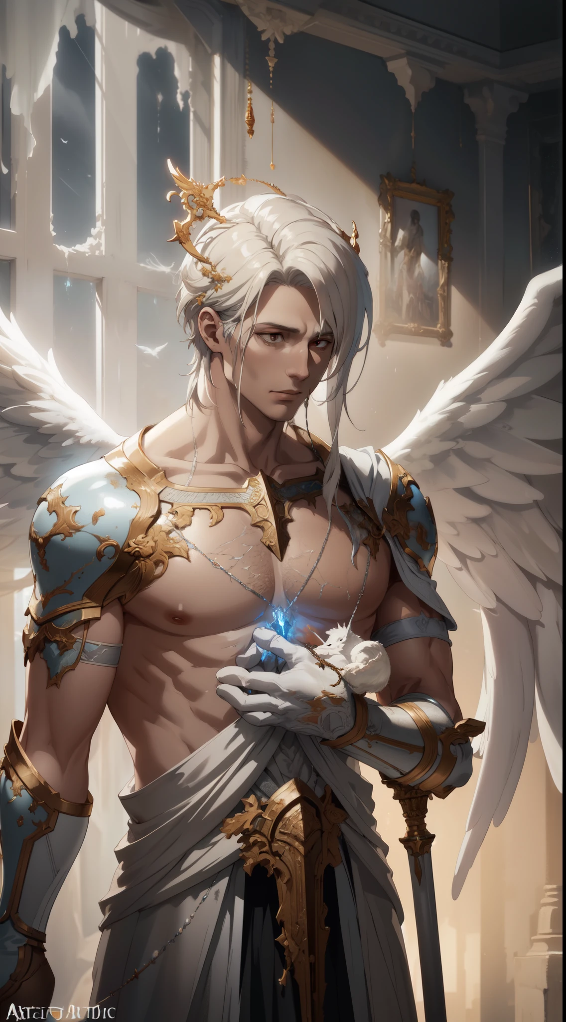 The Horde of Male Celestial Angels Descending from the Sky, realistic epic, soft cinematic portrait, Adobe Lightroom, Photo Lab, highly detailed, faded, (neutral colors: 1.2), (HDR: 1.4), (soft colors:1.2), hyperdetailed, (Artstation:1.4), cinematic, warm lights, dramatic light, (intricate details:1.1), complex background, (Rutkowski:0.66), (blue and orange:0.4)