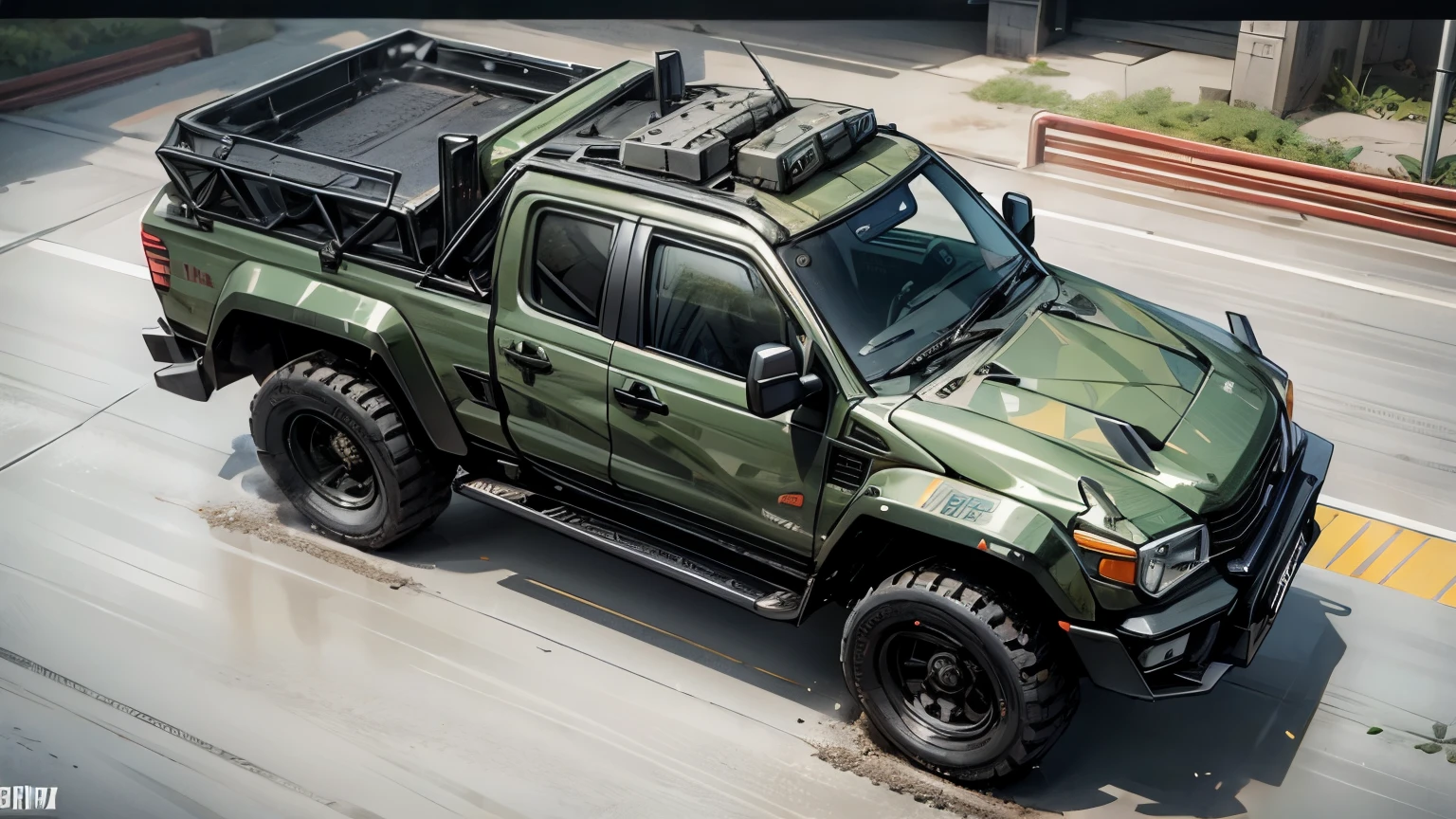 Armored SUV, used by the military, Camo, Machine Gun on roof