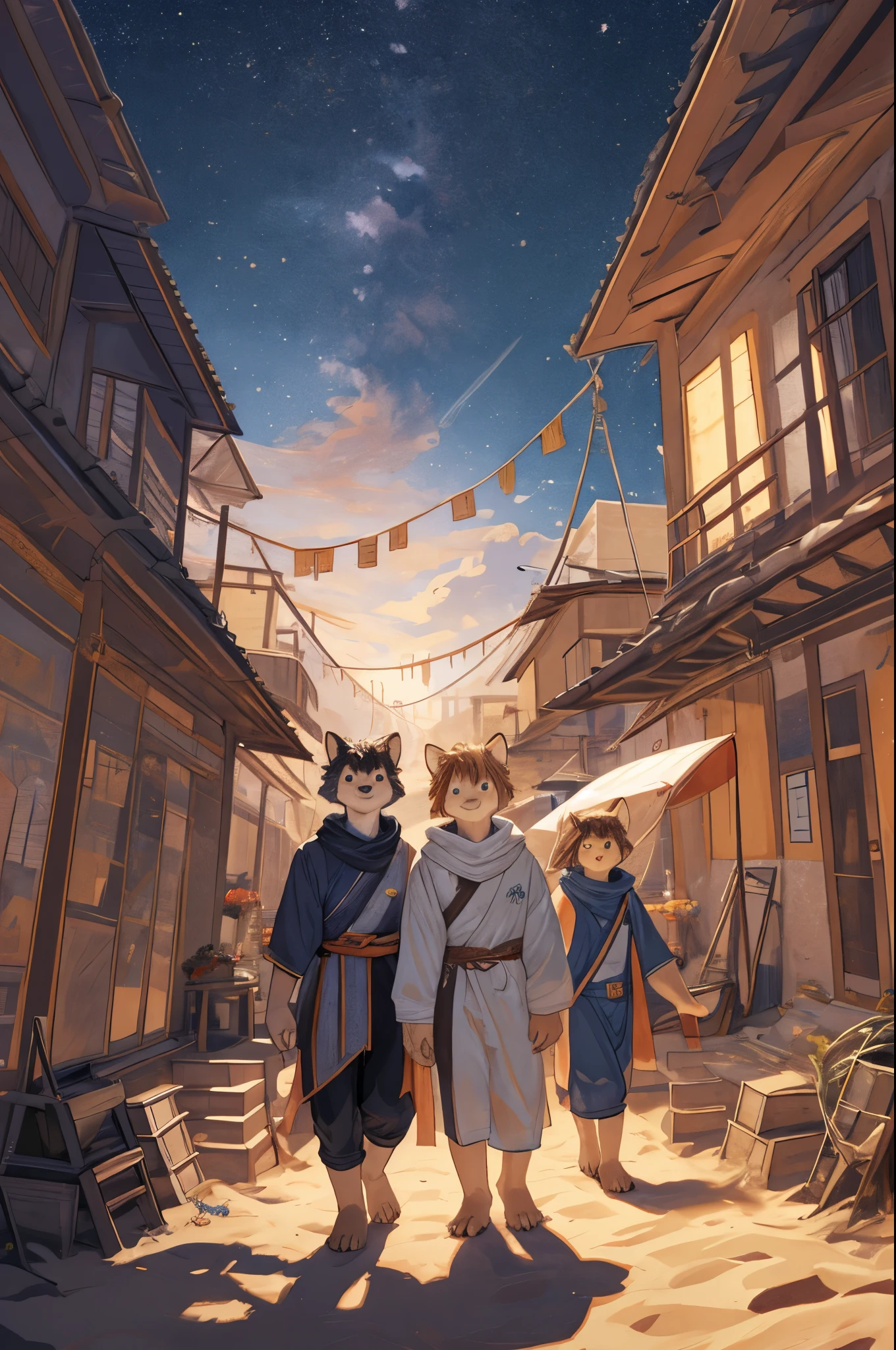 top quality, best quality, High-quality illustrations, masterpiece, super high resolution, detailed background, detailed background, desert, sand dunes, pyramid, Traditional costumes, group shot:0.2, 6+boys, 6+girls, Happy, joyful, absurdres(highly detailed beautiful face and eyes)perfect anatomy(kemono, furry anthro)selfie:0.1,