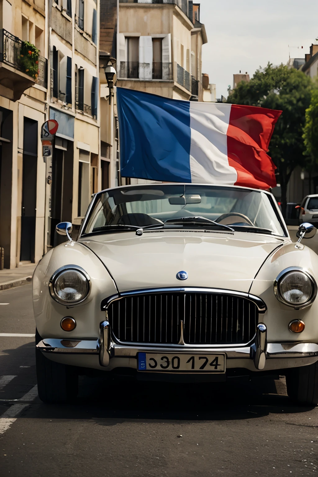 car with a French flag