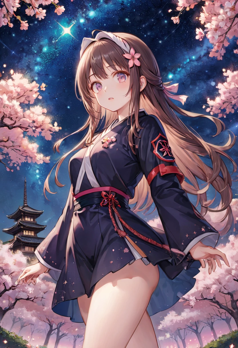 Sakura Maiden, girl, starry sky, best quality, masterpiece, Representative work, official art, Professional, Ultra intricate detailed, 8k