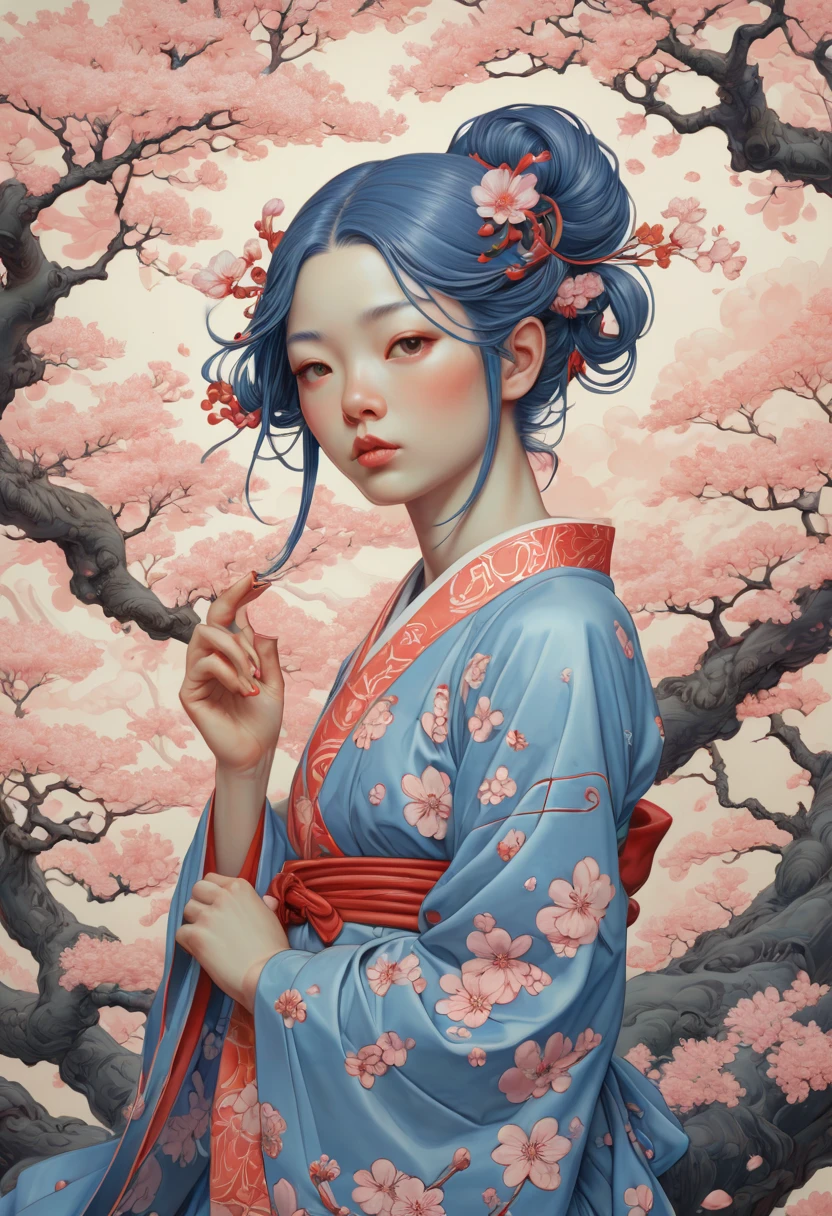 The Sakura Maiden, girl, by James Jean, best quality, masterpiece, Representative work, official art, Professional, Ultra intricate detailed, 8k
