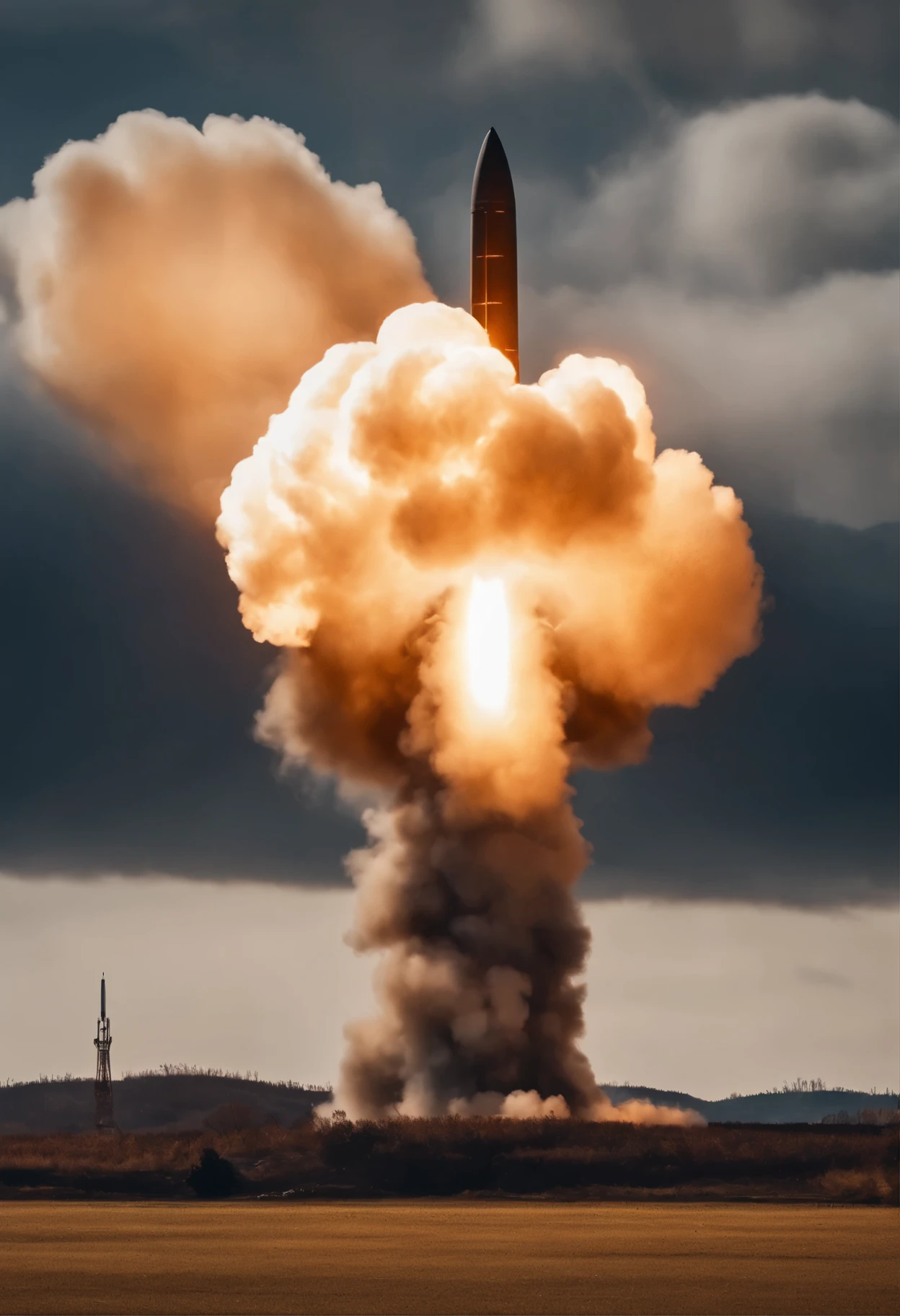 Missiles land on the battlefield and smoke rises