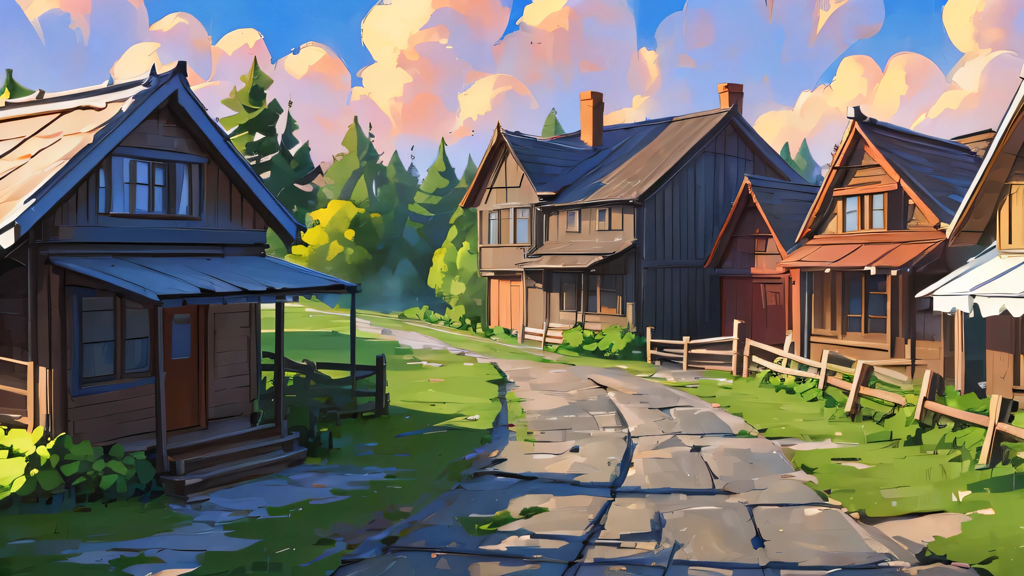 estilo fortnite, casas al fondo