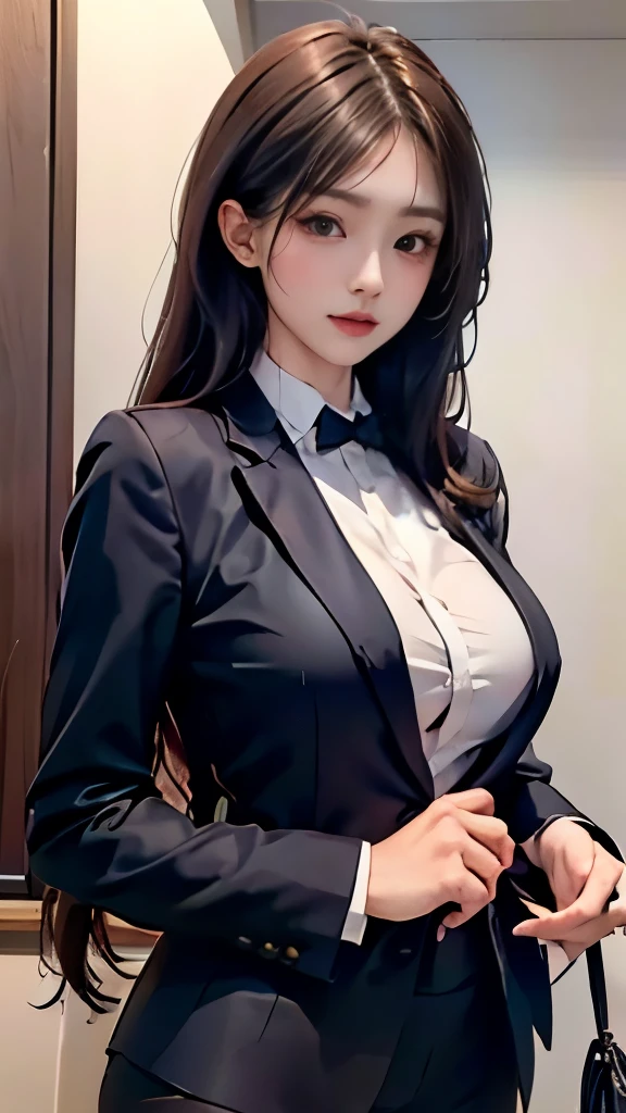 long hair, woman, suit, thin, 25 years old, Japanese
