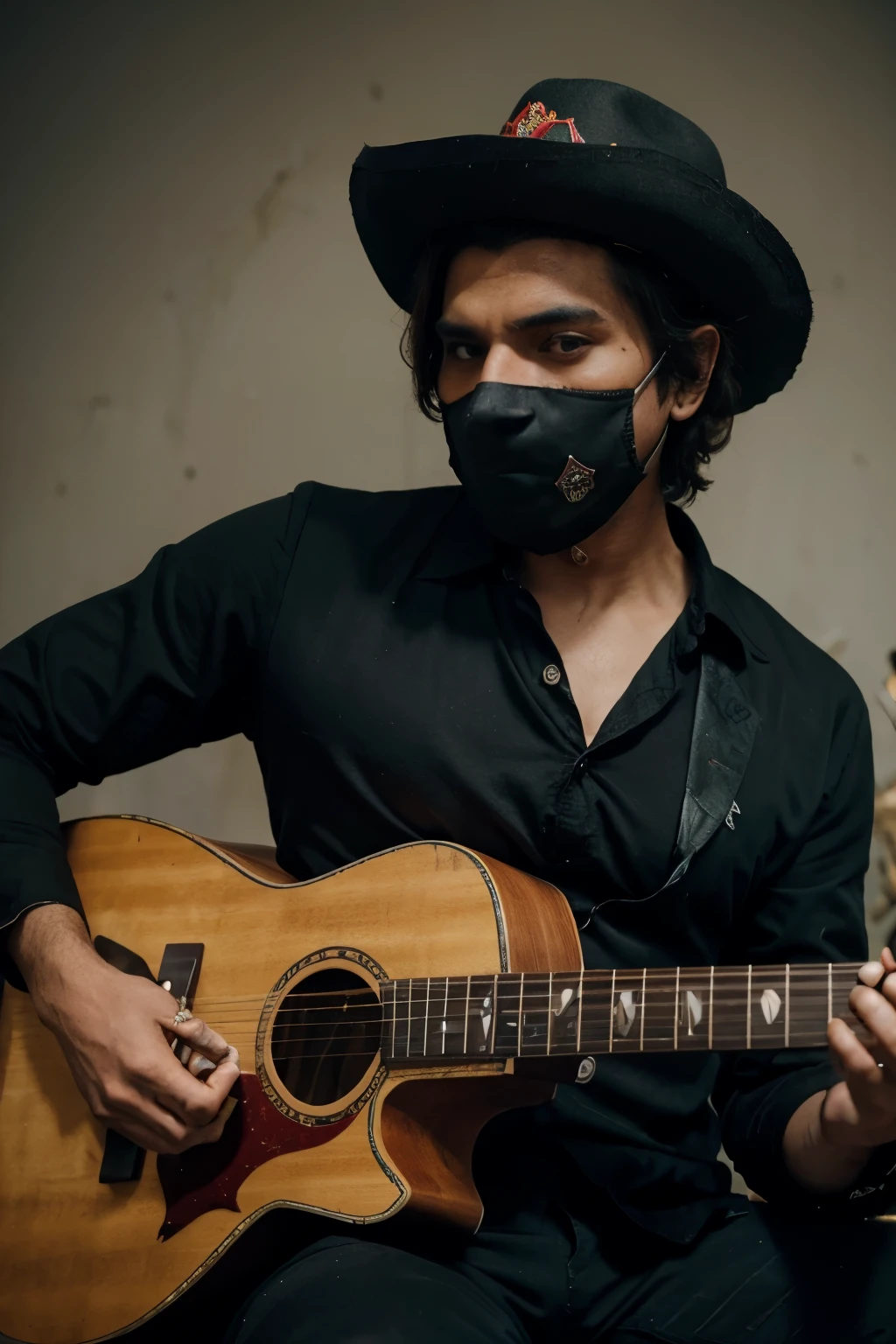 Matador, with a sombrero, undead , with a robber mask , with a guitar , with a rapier,old, high quality , good pics