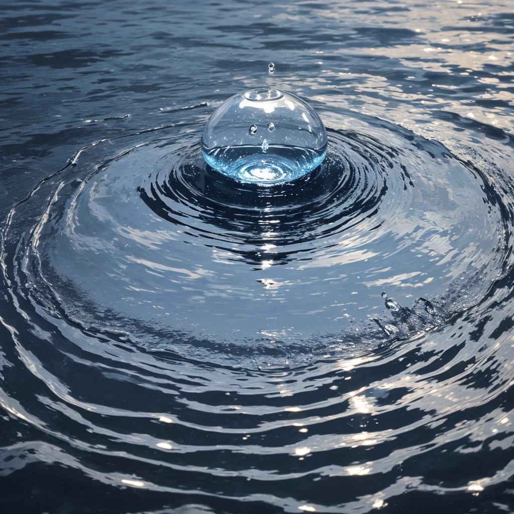 An image of the moment when a drop of water falls on the surface of the water.