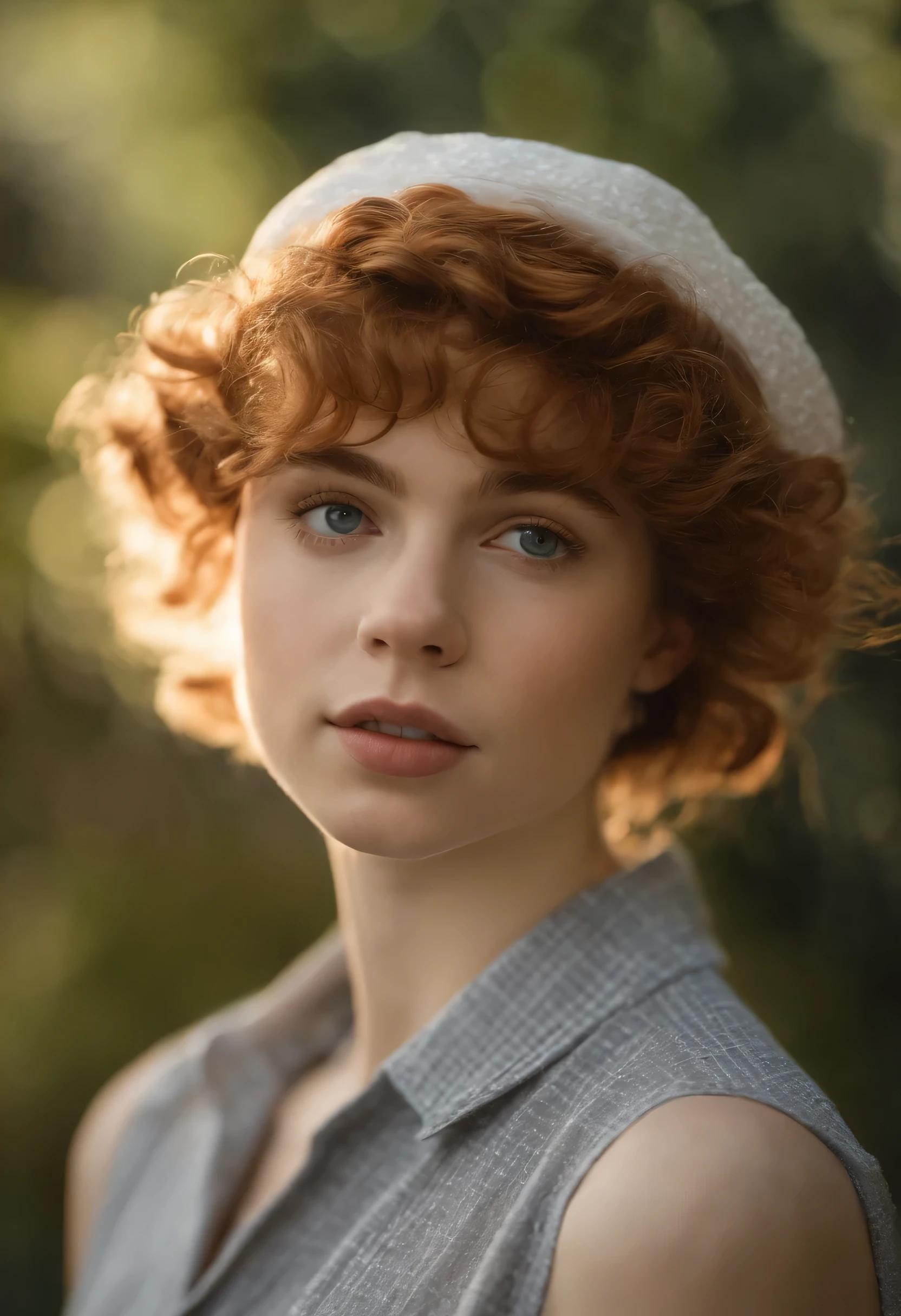 use Sophia Lillis como modelo e crie uma garota de 14 anos com cabelos castanho claros e btom suave