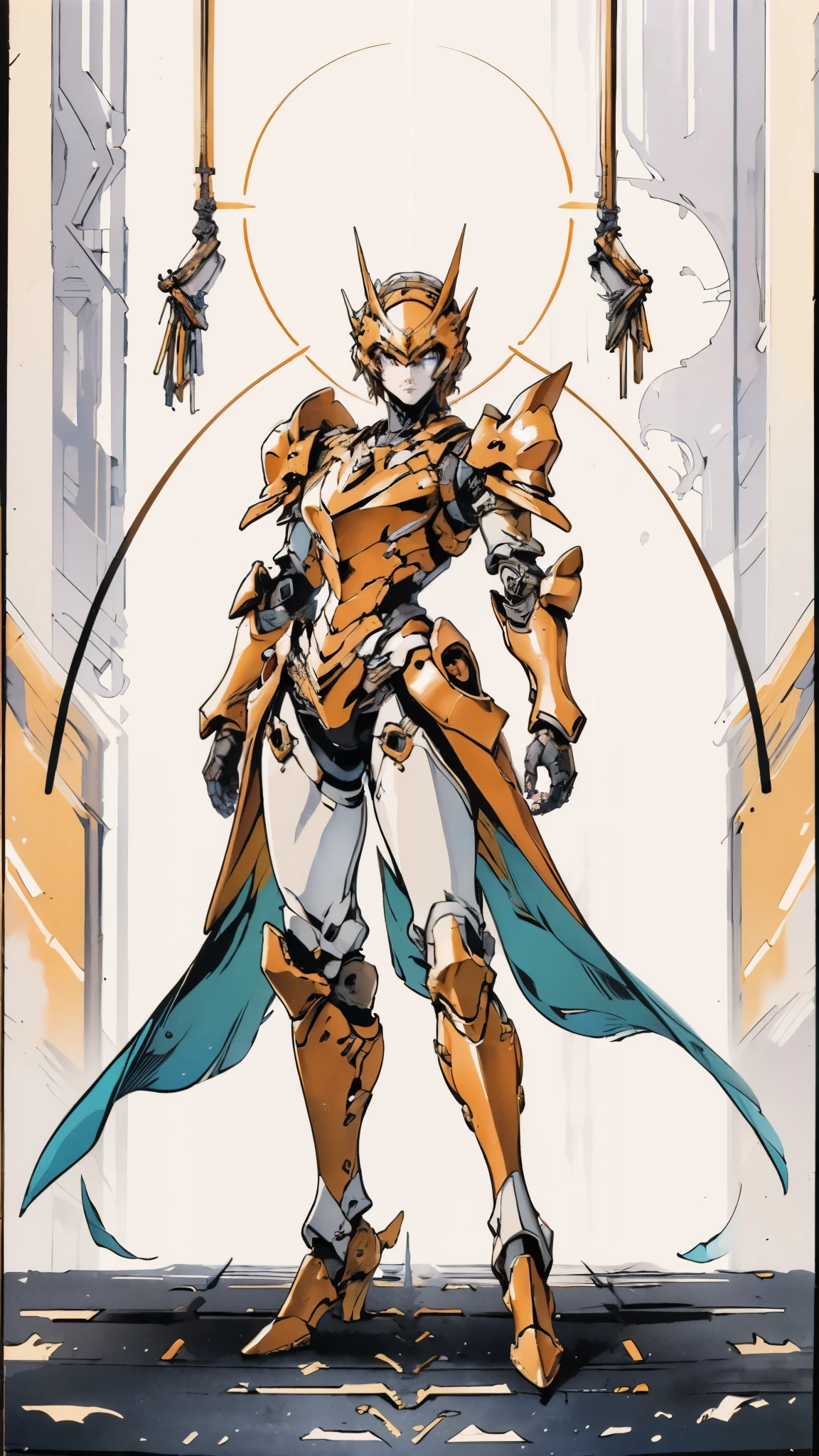 A woman adorned in fantasy-style full-body armor, a crown-concept fully enclosed helmet that unveils only her eyes, a composite layered chest plate, fully encompassing shoulder and hand guards, a lightweight waist armor, form-fitting shin guards, the overall design is heavy-duty yet flexible, ((the armor gleams with a golden glow, complemented by red and blue accents)), exhibiting a noble aura, she floats above a fantasy-surreal high-tech city, this character embodies a finely crafted fantasy-surreal style armored hero in anime style, exquisite and mature manga art style, (Queen bee mixed with Spider concept Armor, plasma, blood), ((Element, energy, elegant, goddess, femminine:1.5)), metallic, high definition, best quality, highres, ultra-detailed, ultra-fine painting, extremely delicate, professional, anatomically correct, symmetrical face, extremely detailed eyes and face, high quality eyes, creativity, RAW photo, UHD, 32k, Natural light, cinematic lighting, masterpiece-anatomy-perfect, masterpiece:1.5