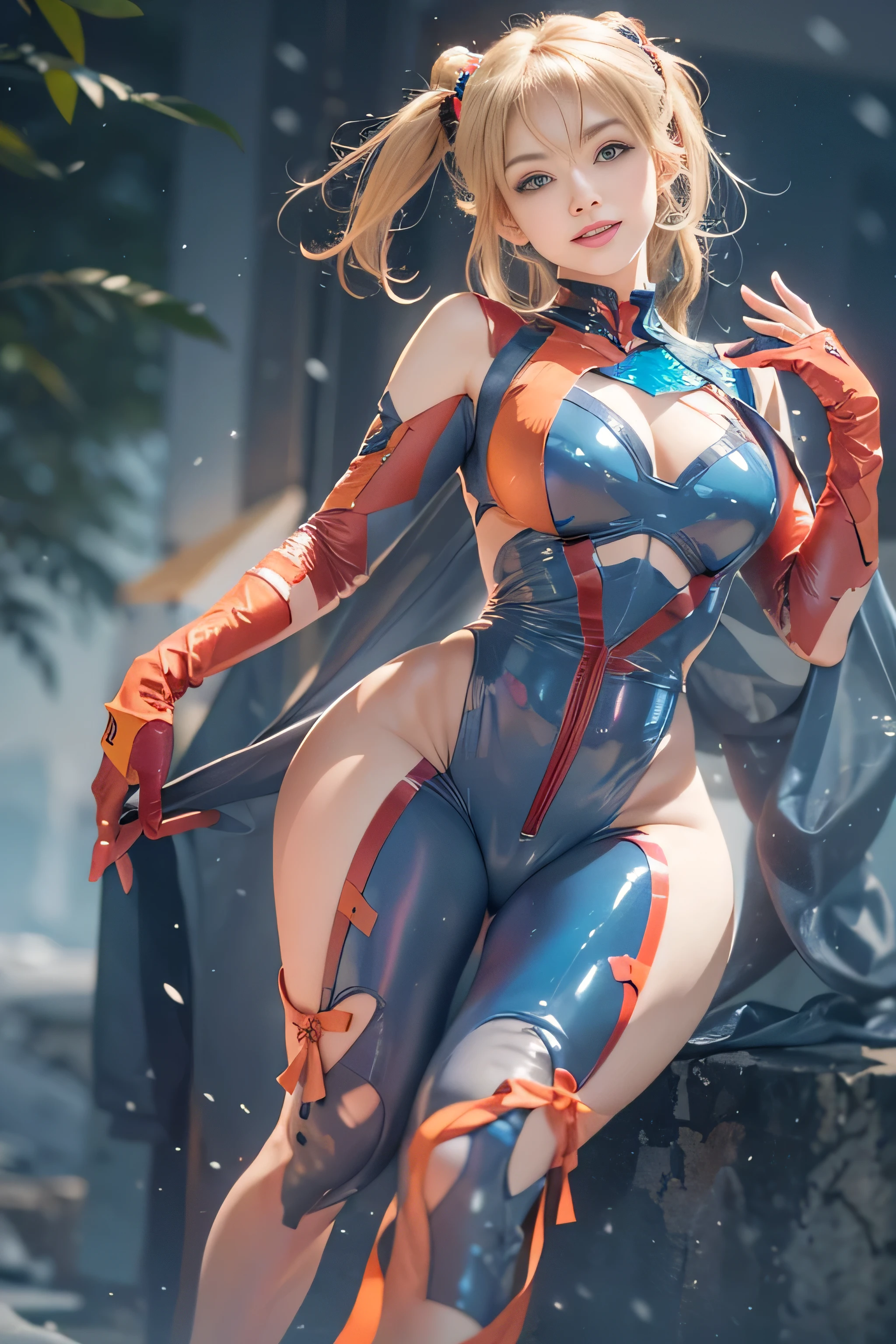 (photorealistic:1.8, highest quality:1.8,8K masterpiece:1.8,muste piece:1.8),One 23 year old woman,Soryu Asuka Langley,latex,(red plug suit,high leg swimsuit,choker),( face,details face,detailed lip,beautiful detailed blue eyes:1.7,double eyelid:1.6,long eyelashes),beautiful skin:1.8,beautiful thighs, (looking at the camera:1.5),(dynamic angle,View from the front:1.3),( midium hair:1.2,twin tails,Beautiful shining blue blonde hair:1.5), expression(Impish Smile:1.3),Pause(Seductive pose:1.5),(Moderate chest:1.3),background(snowy mountain area:1.5),anatomically correct,normal hands:1.5,normal finger:1:5,normal feet:1.5,(cameltoe)