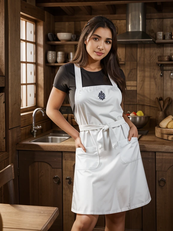 estilo wrc, Mulher, pose obscena, olhar sedutor, apron, cozinha, medieval scenery