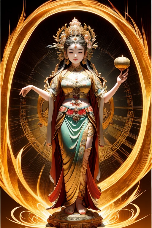 ancient chinese goddess, guanyin of the southern seas, guanyin, Inspired by India, Avalokiteşvara rides in Phoenix，,serene expressions,shui mo hua,Buddha,budista,lotuses,chinese painting style,Thangka style